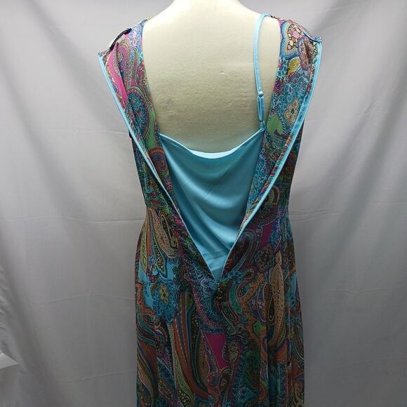 Tommy Hilfiger Bright Pasley Floral Sheer Midi/ Blue Slip Dress Sleeveless  12.. - Picture 5 of 13